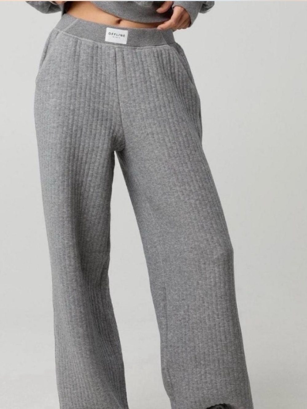 aerie Ribbed Wide-Leg Pants in Gray